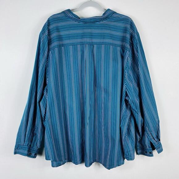 Roaman's Plus Size 36 Striped Long Sleeve Button Front Shirt Top Blue Cotton - Picture 2 of 4